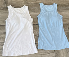 2 NEW Sleeveless Ribbed Tank Tops Built in Bra Blue  White Size Small