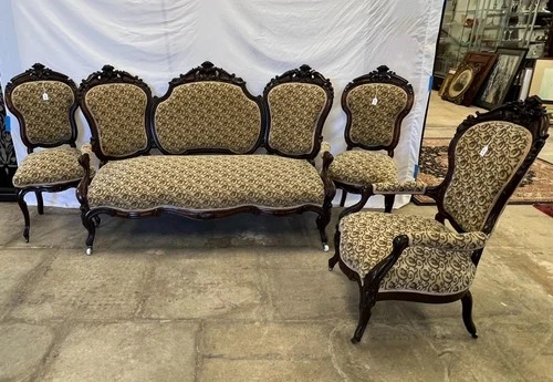 Antique Belter Meeks Leaf & Scroll Carved Parlor Setti Couch Chair Set Victorian