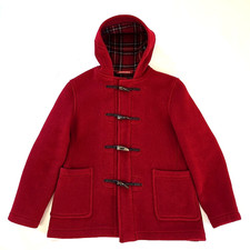 Cappotto Montgomery England lana rossa con cappuccio e bottoni donna M foderato a quadri