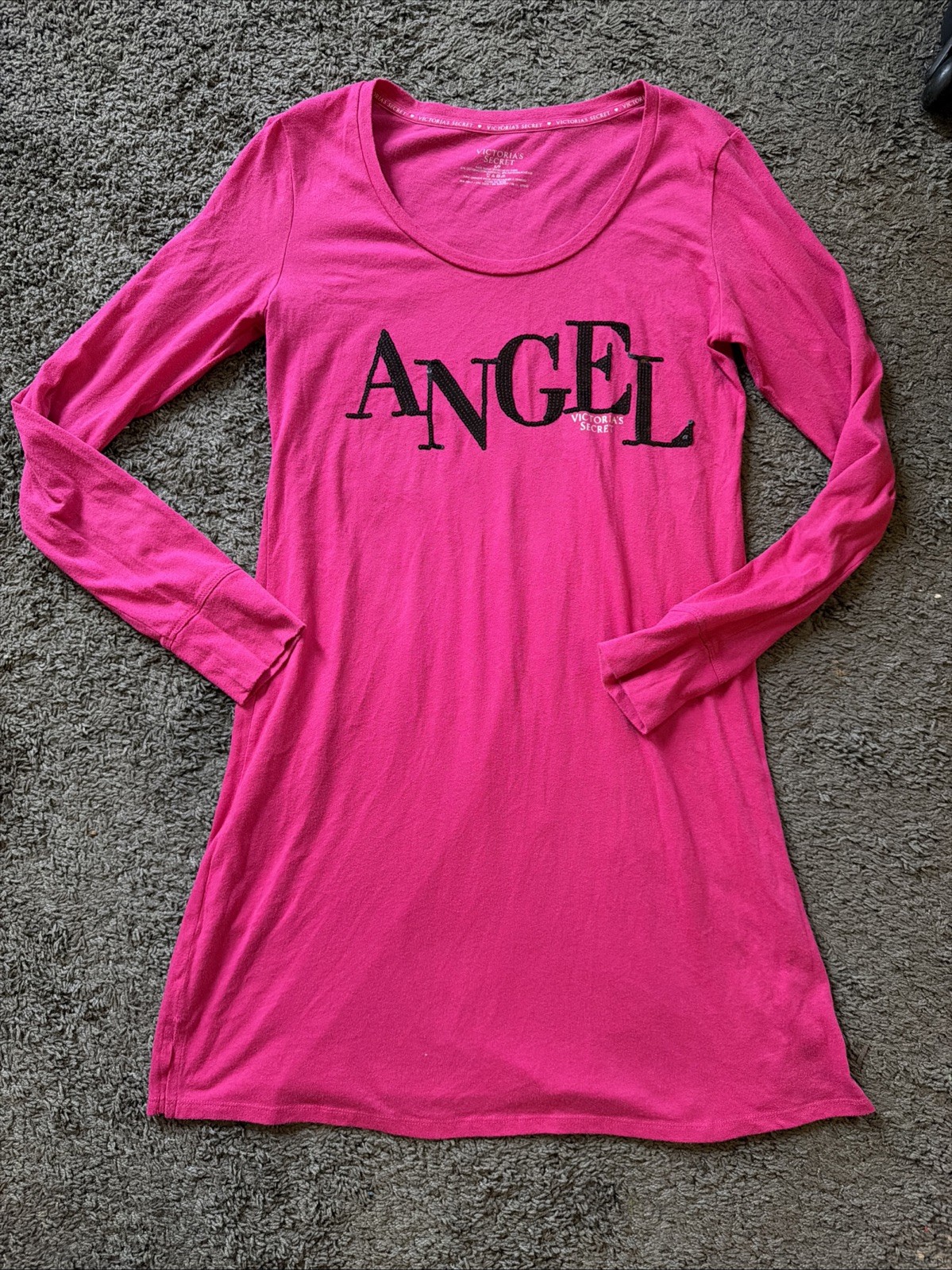 VICTORIA'S SECRET ANGEL Night Gown Lounge Sleep Shirt Sequin Hot Pink Sz Small