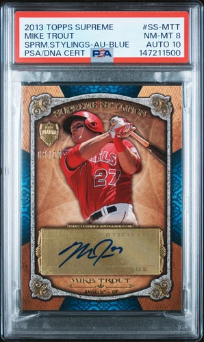 2013 Topps Supreme Supreme Stylings Mike Trout Auto Blue 08/20 PSA 8/10