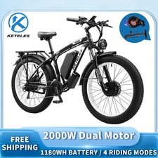 2000W Dual Motor Electric Bicycle 26" Fat Tire E-Bike 48V/23Ah for Adults UL2849
