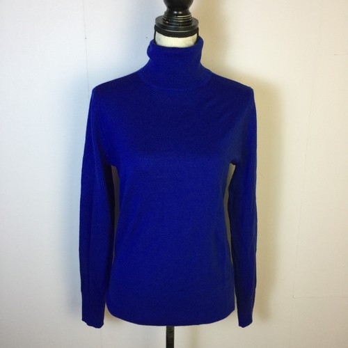 J. Rundhalspullover Gr. M Damen Blau Wollmischung Rollkragen Langarm Pulli
