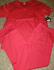Dickies Medical Scrub Pants Top Set Large Red NEW