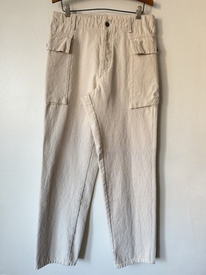 Brut Archives Gordon Twill Cotton Cargo Pockets Tapered Pants Cream 32W 32L
