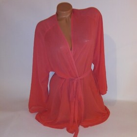Vintage Victoria Secret Robe Kimono One Size Sexy Orange Sheer Tie Waist 2000