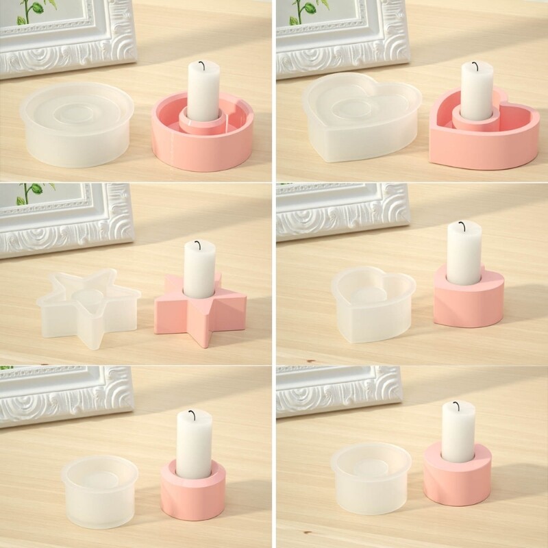 5Pcs Romantic Round Candlestick Holder Resin Molds for DIY Craft