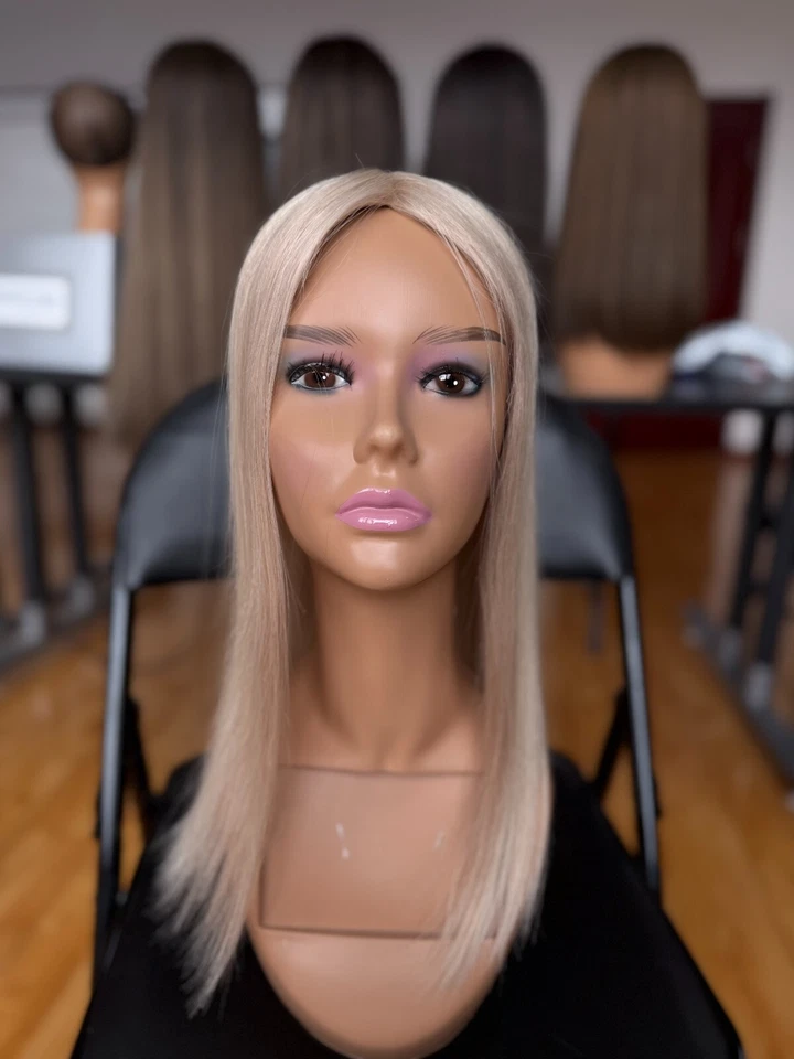 Premium 16" 5x6" Ash Blonde Monofilament Base European Human Hair Toppers - Image 3 of 4