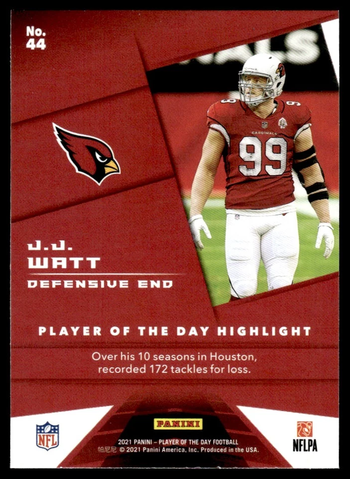 2021 Panini Player of the Day J.J. Watt Arizona Cardinals #44 - Image 2 of 2