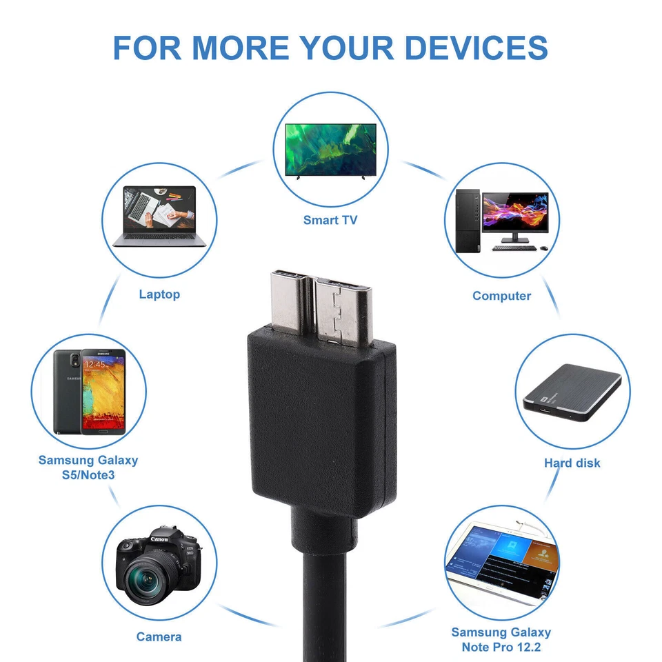 LOTE de cables micro USB 3.0 de alta velocidad sincronización de datos para disco duro externo Foto 2 de 4