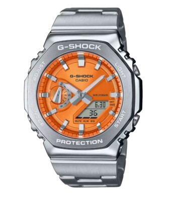 Casio G-Shock G-STEEL 2100 Series Silver Dial Steel Watch Orange Face GM2110D-4A