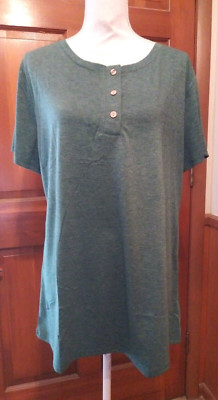 Amazon Essentials Size XXL Green Blouse Short Sleeve Button Close 30'' L grbr