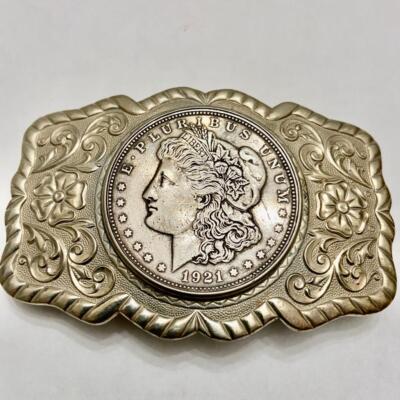 Antique 1921 Silver Morgan Dollar Coin Buckle  3.25in x 2.25in Unbranded Coins Belt Buckles for Men for sale | eBay main image 4