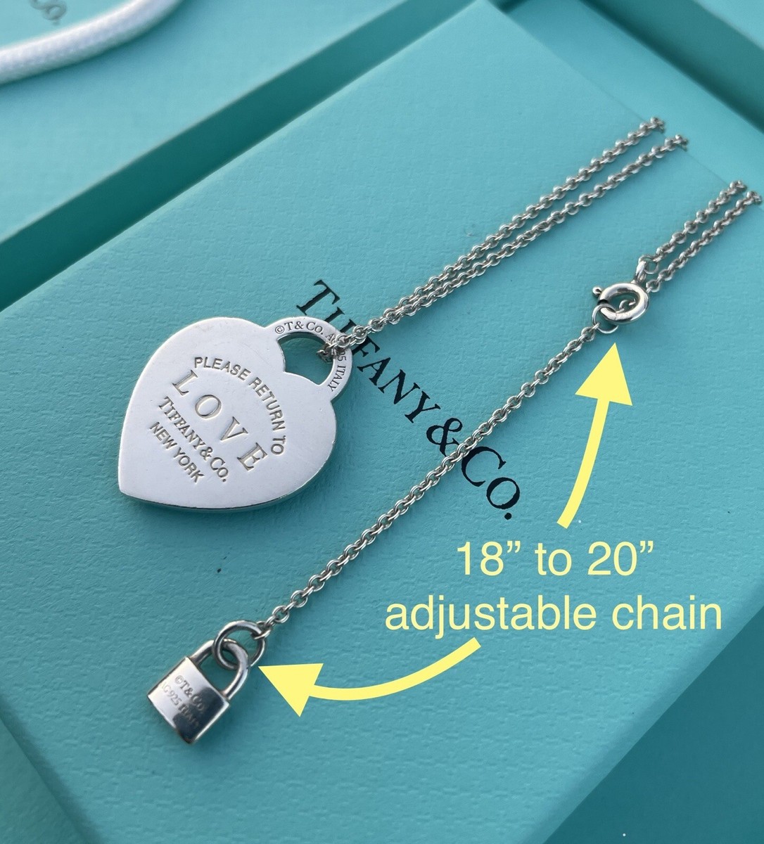 Tiffany & Co. Return to LOVE Heart Padlock Lock Chain
