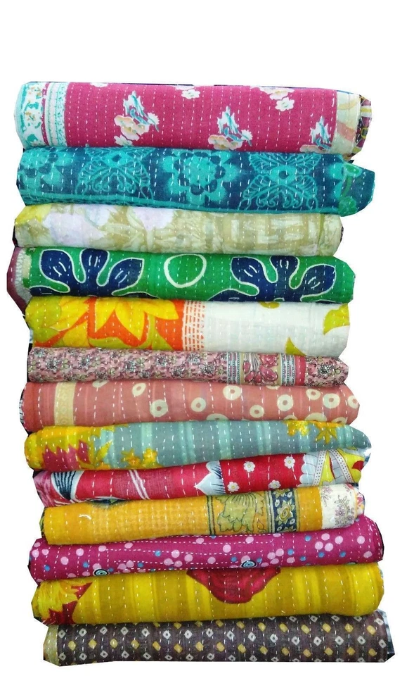 Kantha Quilt Vintage Handmade Blanket Throw Ralli Gudari Bedspreads Boho Decor  - Image 2 of 4