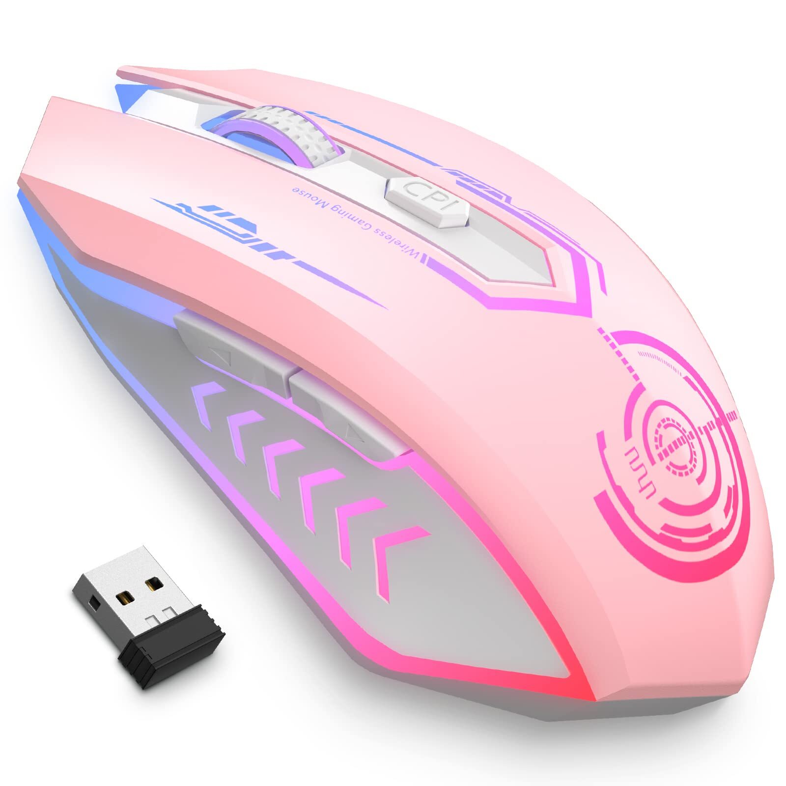 Wireless Gaming Mouse with 6 Buttons, 7 LED Colors, Adjustable DPI up to 2400-image
