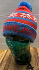 VERY NICE UGLY SWEATER RUN WINTER BEANIE HAT WITH POM RED/WHITE/BLUE OSFM VGC #4
