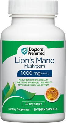 DOCTORS' PREFERRED Lion s Mane Mushroom Supplement 1,000 mg/Serving, 60 Vegan...