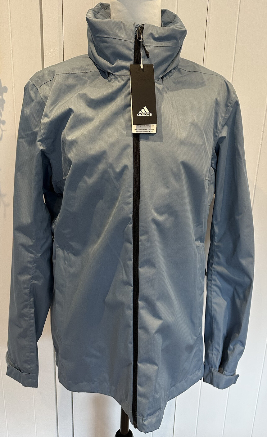 BNWT Adidas Size 20 Grey Blue Climaproof Waterproof Jacket Hidden Hood