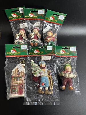 Kurt S Adler Wooden Christmas Ornaments Lot Of 6 New Scrooge Angel Tree Rare Vtg
