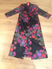 Vtg Christian Dior Women's Lounge Wear Floral Satin Long Gown Robe Zip Petite