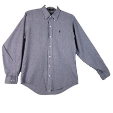 Polo Ralph Lauren Shirt Men's 18 Blue Checkered Button-Down Classic 100 Cotton