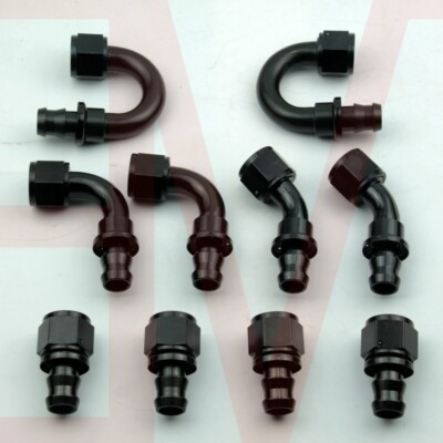 10P Straight 45 90 180Deg AN4 Push lock oil fuel hose end line fitting adapter