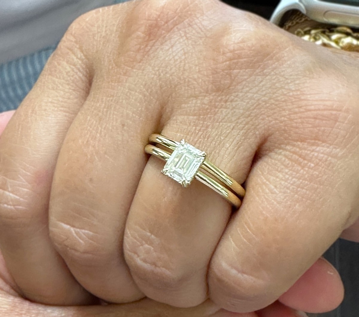 Emerald Cut Diamond Engagement Ring IGI Certified 14k Solid Yellow