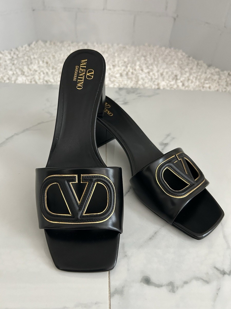 New in box! Valentino Garavani VLogo Cutout Mules Sandals Black