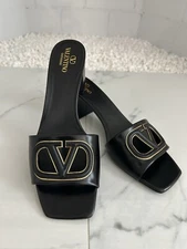 New in box! Valentino Garavani VLogo Cutout Mules Sandals Black/Gold size 39 /9