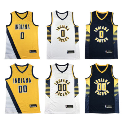 Neu Basketball Trikots Genäht Pacers Schwarz/Weiß/Blau/ S-2XL
