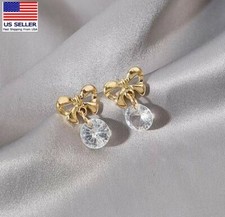 Fashion Women Crystal Jewelry Earrings Gold Butterfly Bow Stud Simple Style 0968