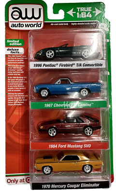Auto World 1/64 Deluxe 4 Pack Firebird Elcamino Mustang Cougar RELEASE 2022