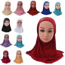 New Little Girls Islamic Kids Muslim Hijab Headwear Scarf Shawl Hat Caps 2-6Year
