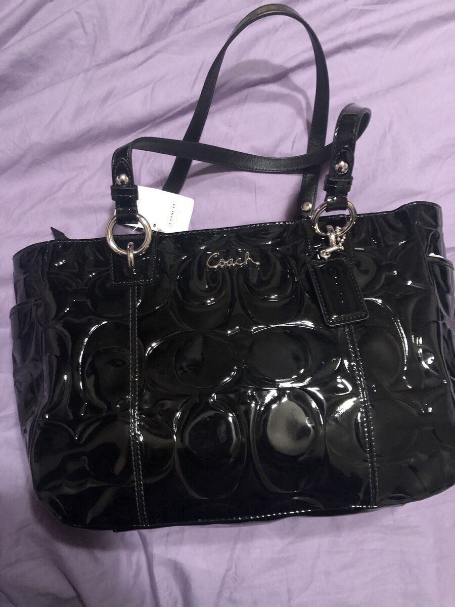 Coach Embossed Patent Leather Black Glossy Tote Purse Coach Embossed Patent Leather Black Glossy Tote Purse