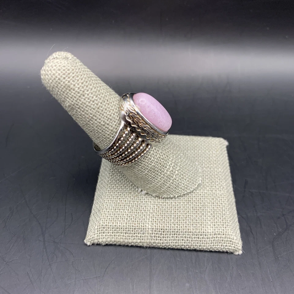Chunky Rose Quartz Ring Size 8 Silver Tone Pink Cabochon Gemstone Boho Wide - Image 3 of 4