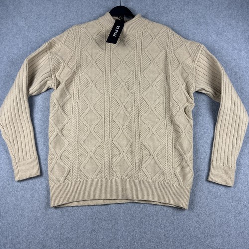 Vamtac Sweater Mens Small Beige Chunky Cable Knit Pullover Preppy Crew Neck NWT - 第 1/7 張圖片