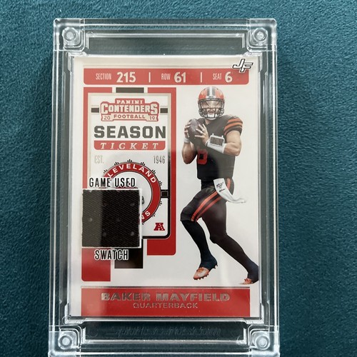 2019 Baker Mayfield Panini Season Ticket # 18 with 2021 Game Used Swatch