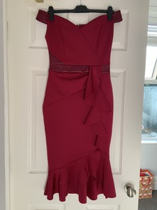 lipsy ruffle bardot satin panel bodycon