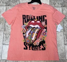 NWT Womens Time And Tru Coral Pink Rolling Stones Graphic Tee Shirt Medium 8-10