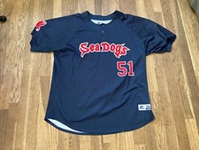 Kevin McAvoy Game Used Portland Sea Dogs Blue BP Alternate Jersey Red Sox