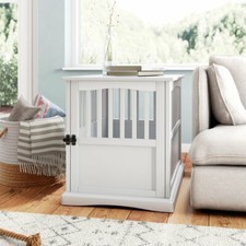Dog Pet Crate End Table Furniture Wood White Family Room Bedroom Large New