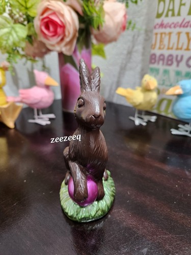 EASTER FAUX CHOCOLATE BUNNY RABBIT  STATUE FIGURINE TIER TRAY DECOR 5" - Picture 3 of 4