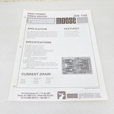Moose JDS-100 High Power Siren Driver Specifications & Instructions Operations