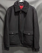 Hugo Boss Red Label Black Faux Shearling Collar Wool Blend Jacket Men Size Large