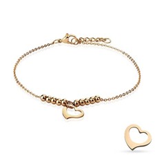 Rose Gold PVD Ankle Bracelet Dangling Heart Beads Surgical Steel Adjustable Claw