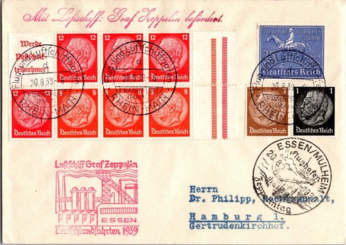 1939 Germany Essen Graf Zeppelin 2 LZ 130 Local Cover to Hamburg