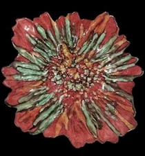 Sparkling Multi-Colored Glass Bowl Red Green Uneven Edged Centerpiece Glass Art