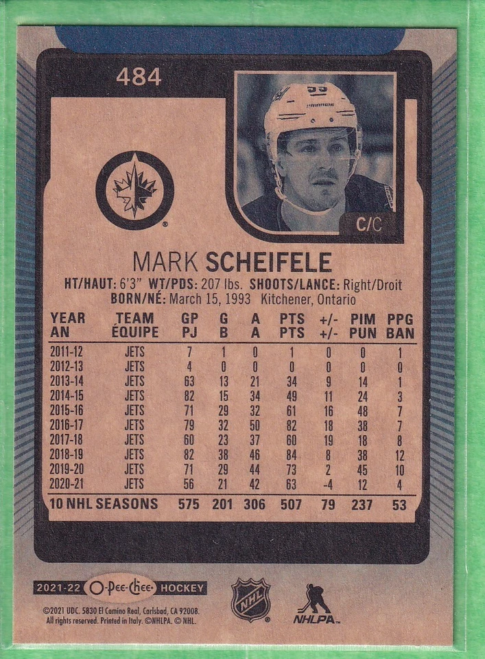 2021-22 O-Pee-Chee Blue Border #484 Mark Scheifele Winnipeg Jets - Image 2 of 2