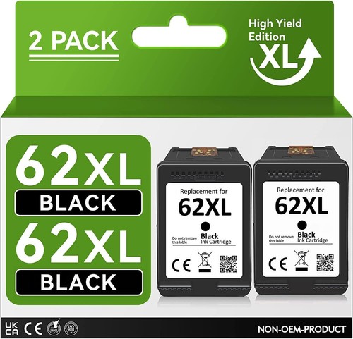 2PK Compatible for HP 62XL Black Ink Cartridge for ENVY 5646 5660 7640 ...